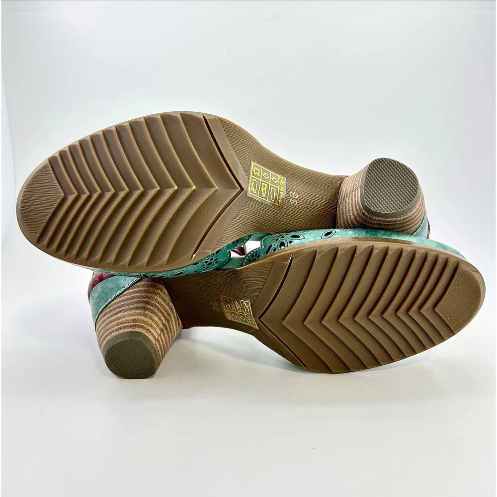 L'Artiste Spring Step Parchetta Blum Blue Multi Leather Heels Shoes 38 US 7.5-8